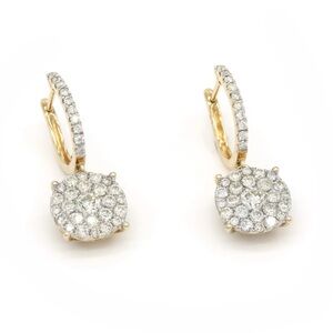 2.62ct Natural Diamond Cluster Flower Dangle Drop Earrings 1" Long 14k Gold